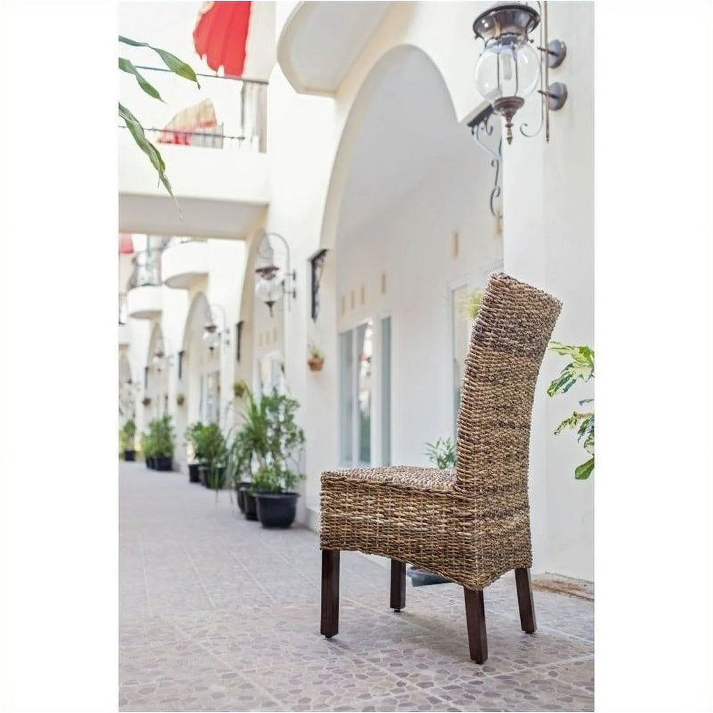 Brown Wicker Rattan Dining Chair Set of 2 T6825