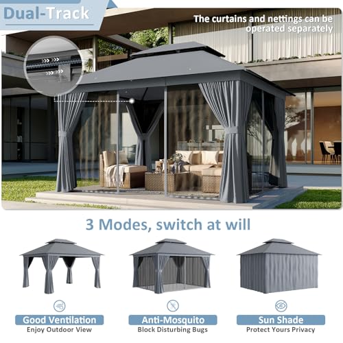 10'x12' Beige Outdoor Patio Gazebo with Mosquito Nettings and Privacy Screens Q971