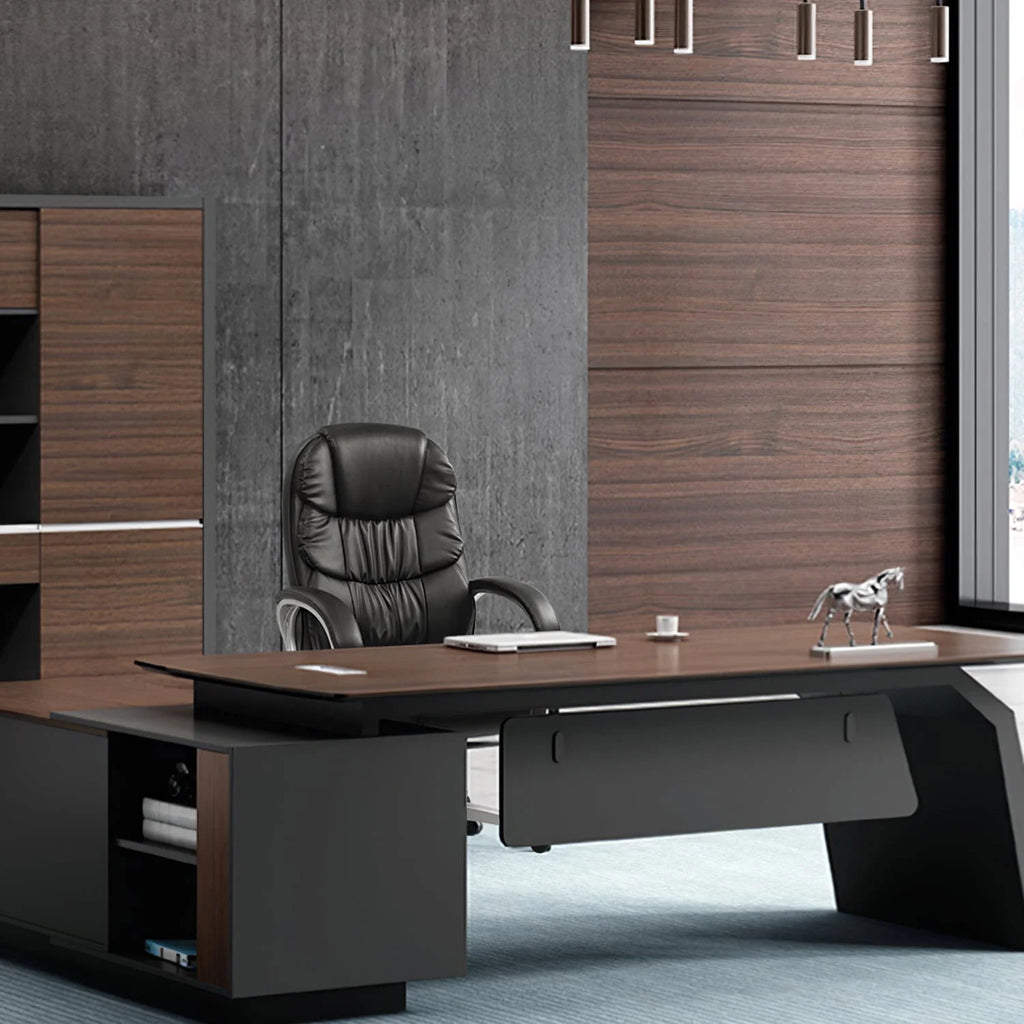 Black Faux Leather Executive Office Chair with Armrests I6172