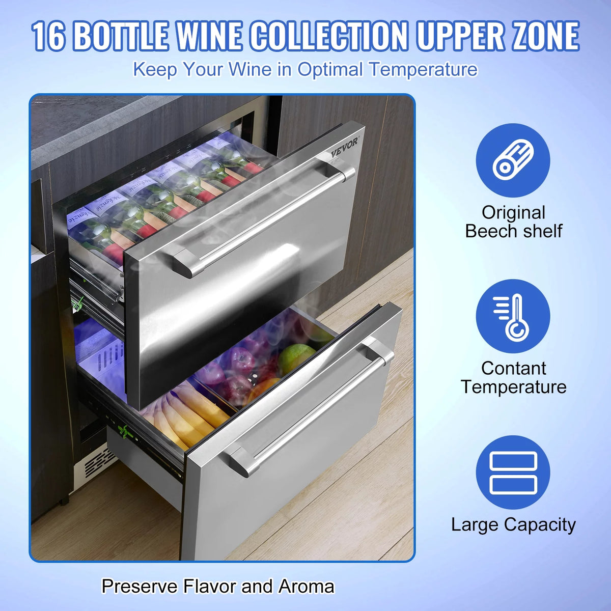 24 2 Drawer Stainless Steel Undercounter Refrigerator E564