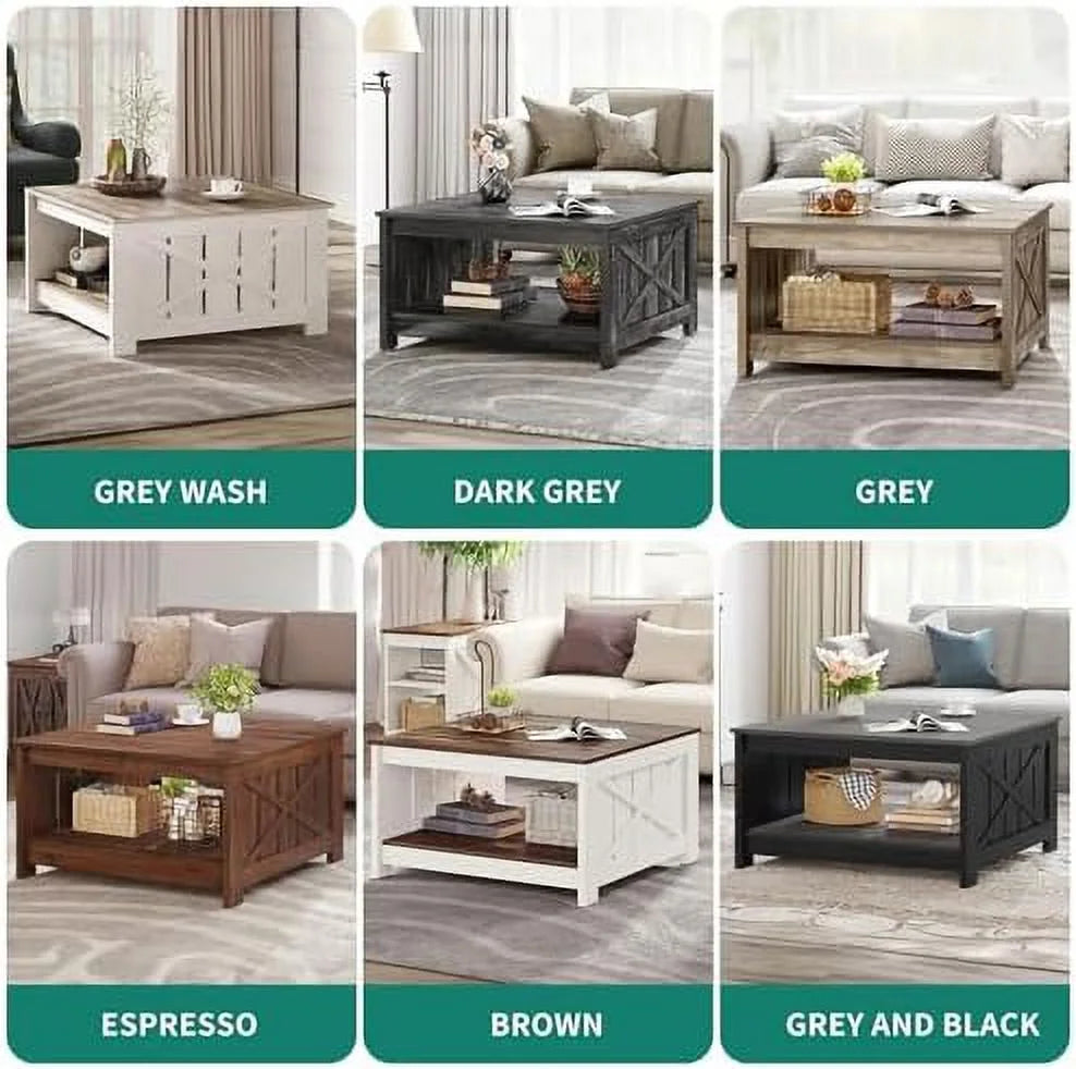 Wood Coffee Table with Half Open Compartment W3976