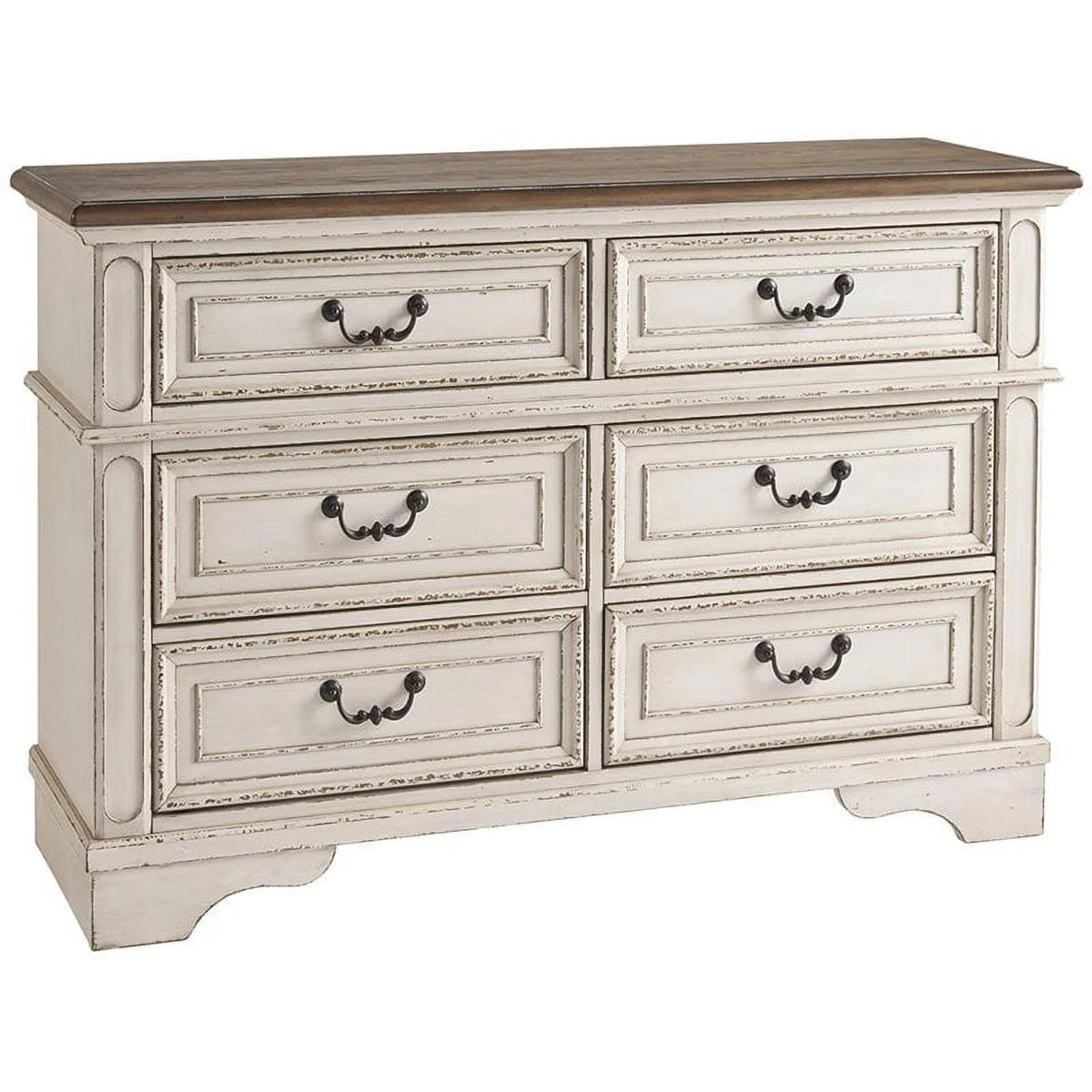 White and Brown 6 Drawer Double Dresser V769403