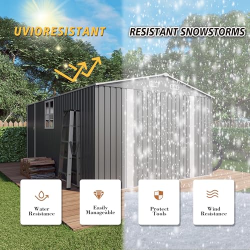 10x12x6.7FT Galvanized Steel Outdoor Storage Shed with Lockable Door & Window O119