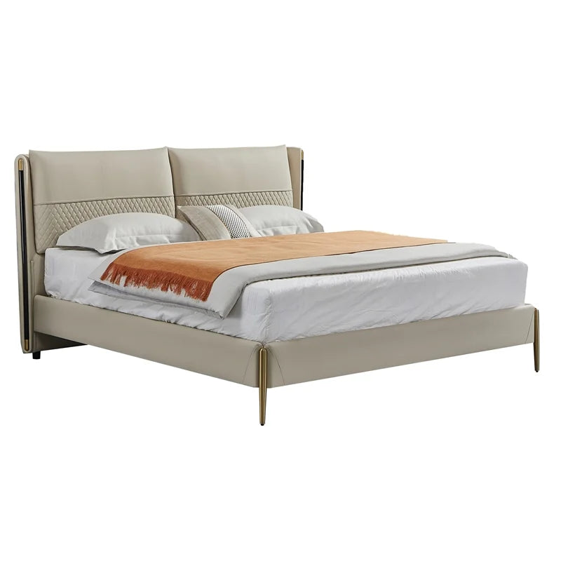 Cream Leather & Metal Cal King Bed V83454