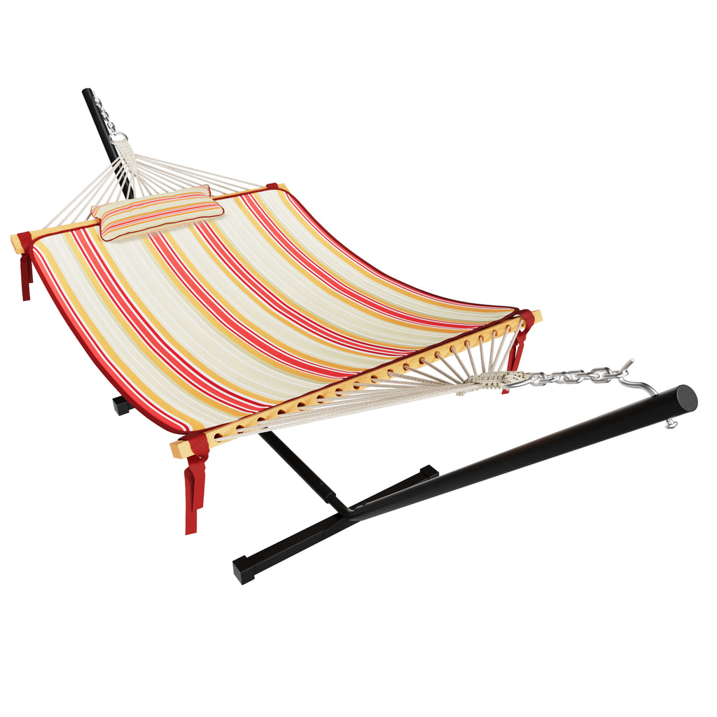 2-Person Hanging Hammock with Steel Stand, Cotton Pad & Pillow, 450lbs Capacity, White H90653
