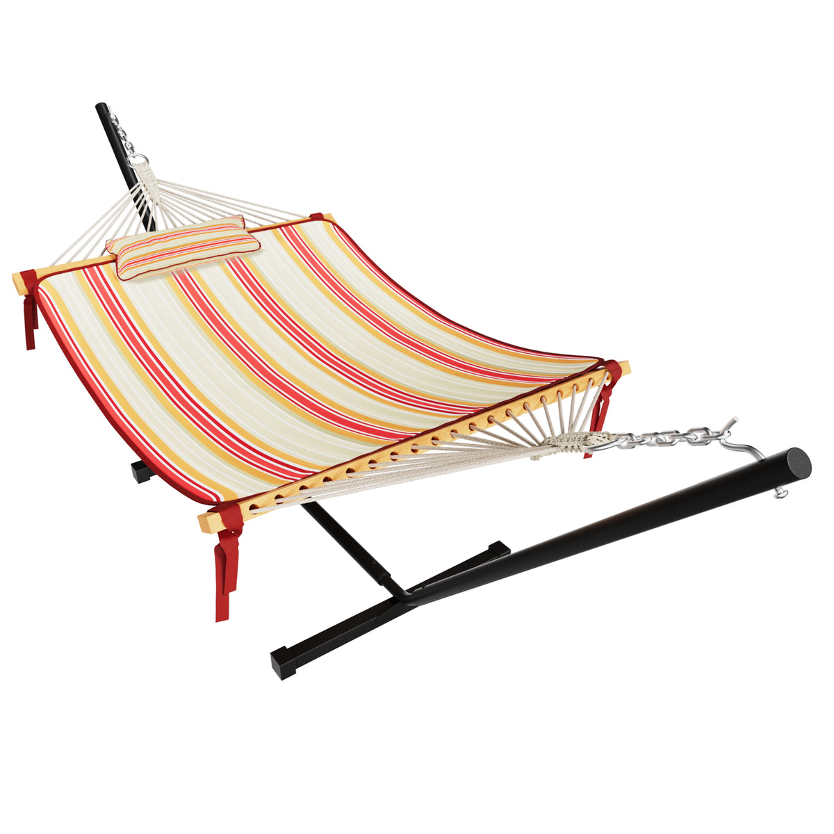 2-Person Hanging Hammock with Steel Stand, Cotton Pad & Pillow, 450lbs Capacity, White H90653