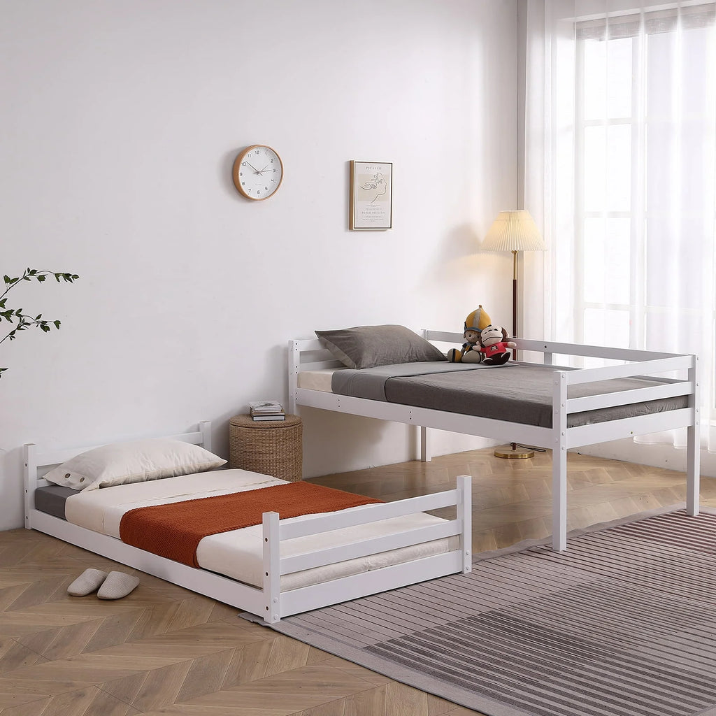 White Twin Over Twin Bunk Bed with Guard Rails M4335