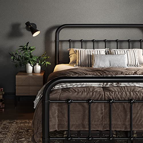 Full Size Black Metal Platform Bed Frame with Headboard and Footboard S84251