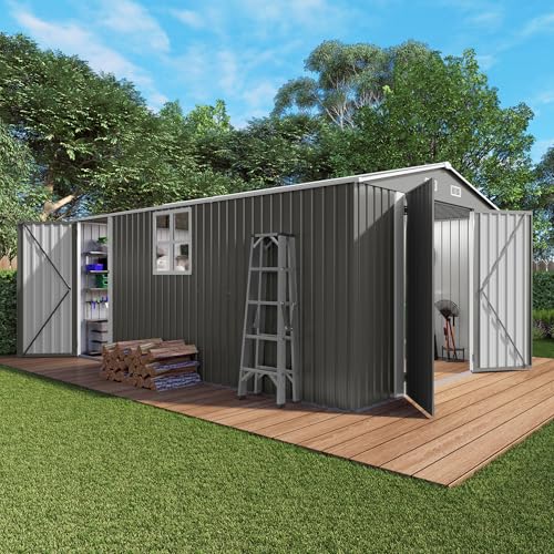 10x12x6.7FT Galvanized Steel Outdoor Storage Shed with Lockable Door & Window O119