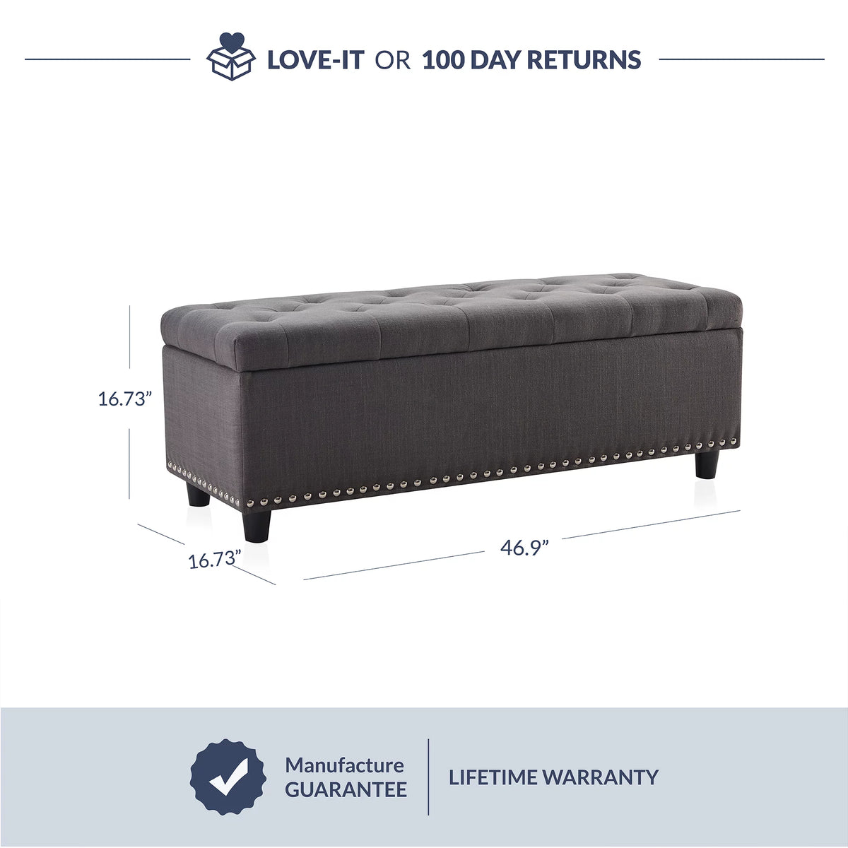 Dark Gray Storage Ottoman Bench I405905