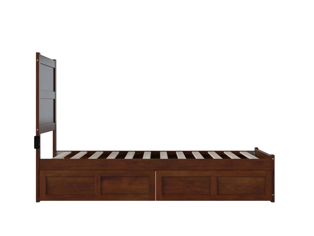 Twin Wood Platform Bed with Headboard Footboard & 2 Storage Drawers, Walnut X165