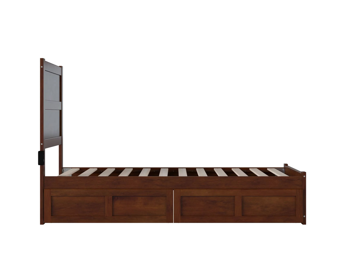 Twin Wood Platform Bed with Headboard Footboard & 2 Storage Drawers, Walnut X165