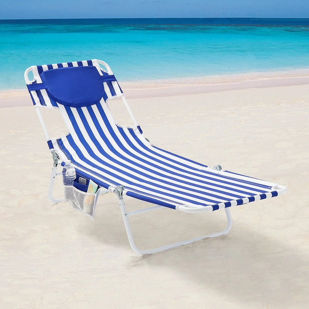 Blue & White Stripe Folding Beach Lounger 2-Pack B795