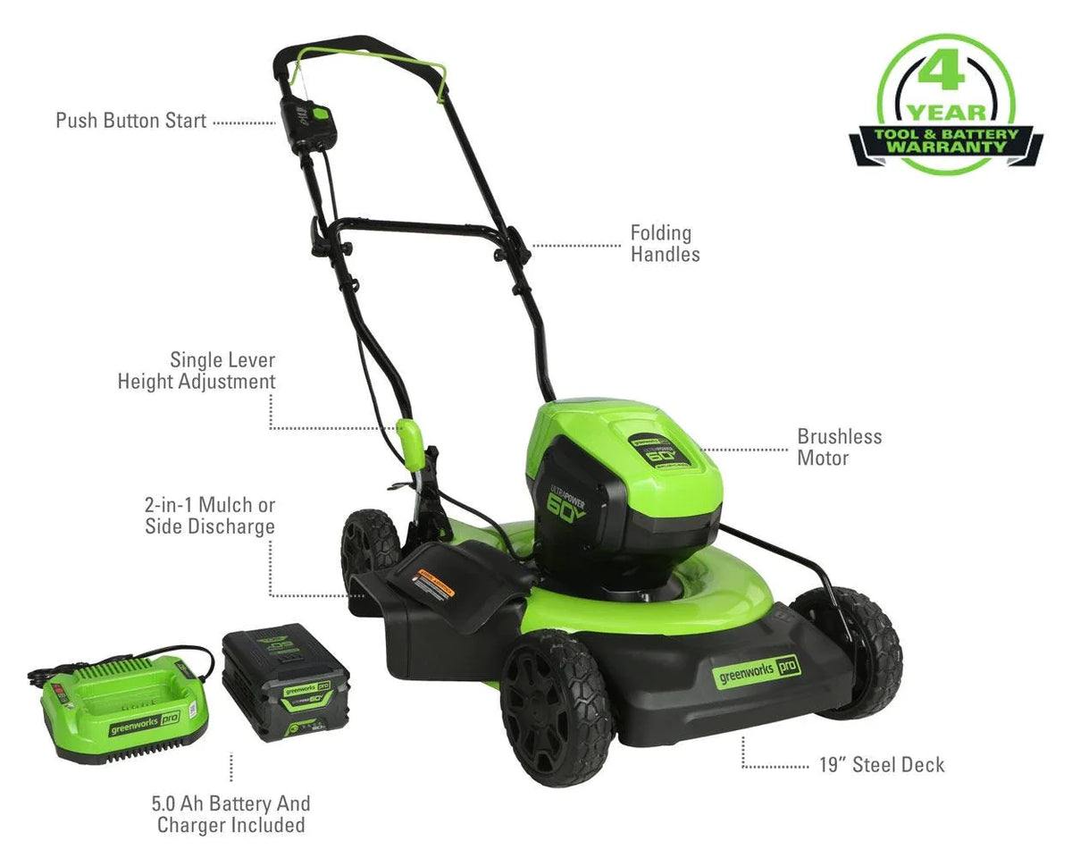60V 19 Cordless Battery Push Lawn Mower with 5.0Ah Battery & Charger I4703