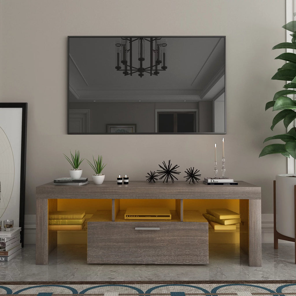 Brown TV Stand with LED Light and Storage Drawer P428