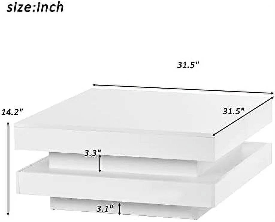 White Square Coffee Table with LED Lights J82003