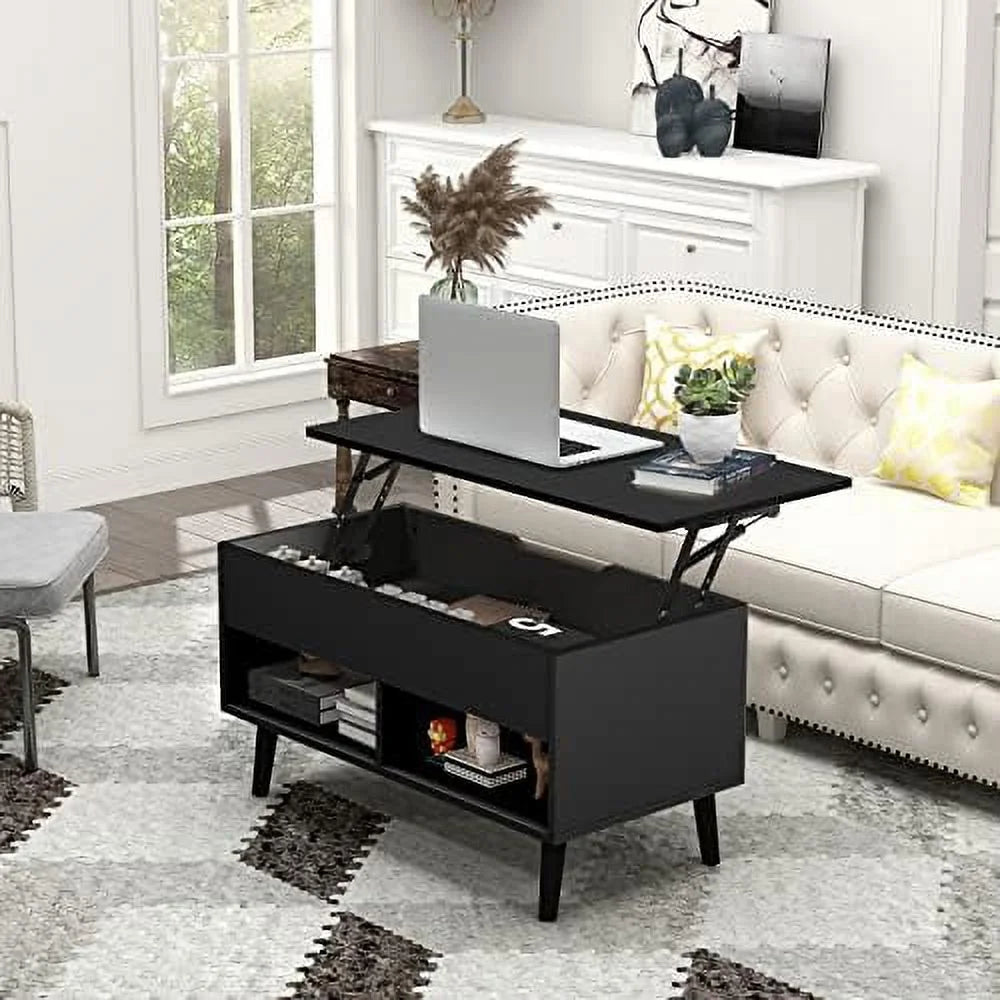 Lift Top Coffee Table with Hidden Compartment and 2 Open Shelves B682033
