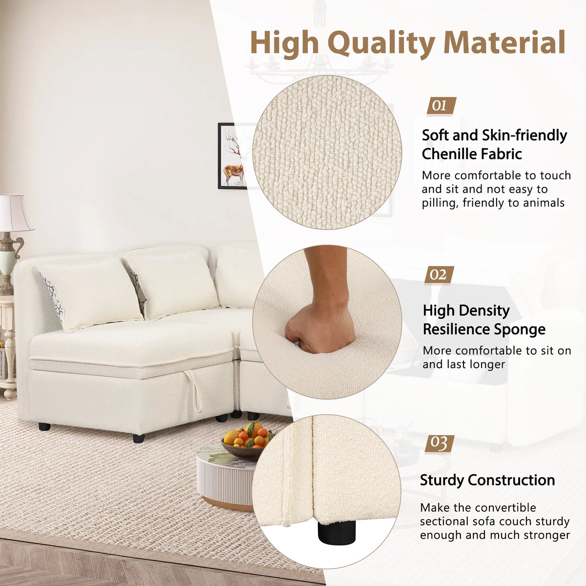 Oversized Chenille Sectional Sofa with Storage U30352