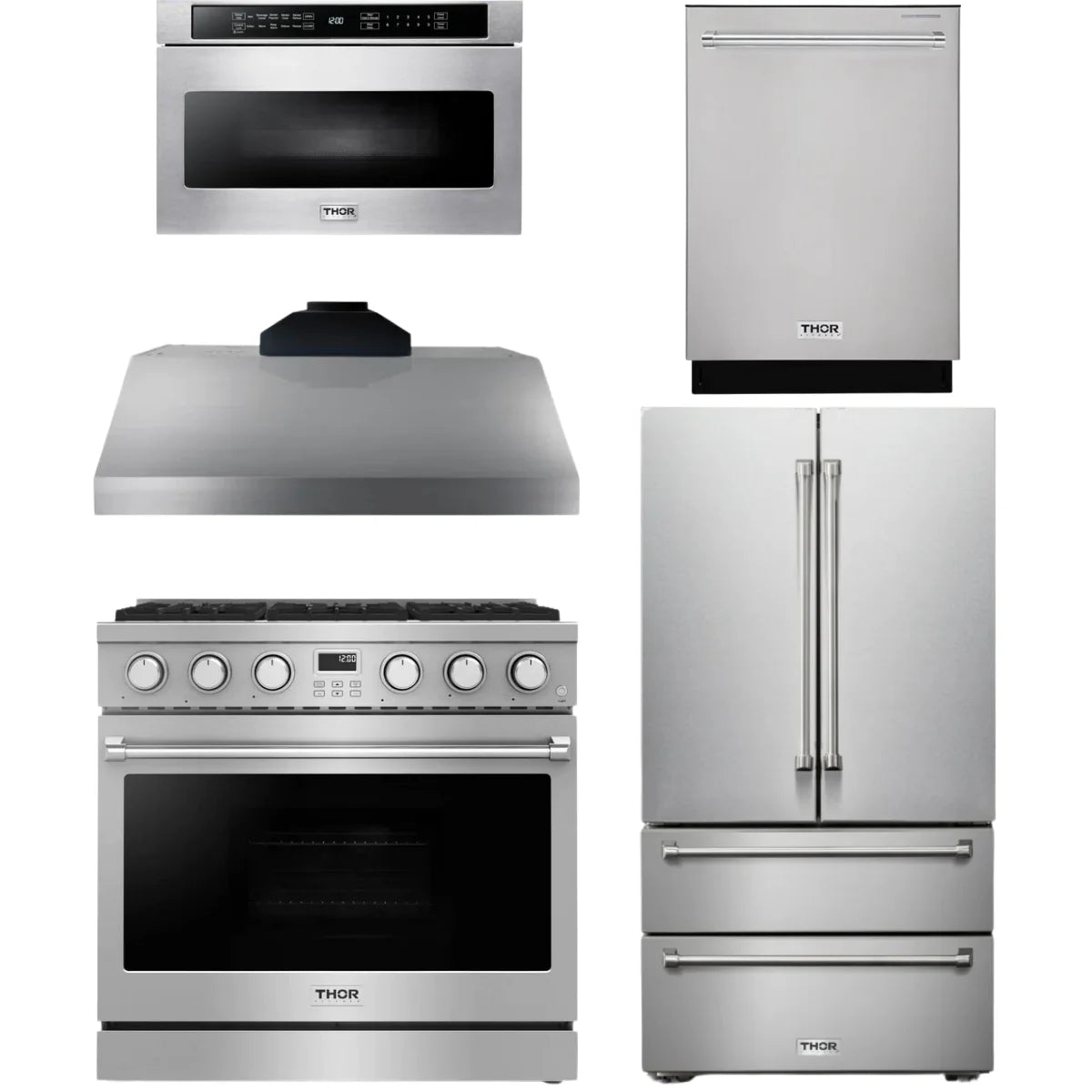 36 Gas Range, Range Hood, Refrigerator, Dishwasher and Microwave J37954