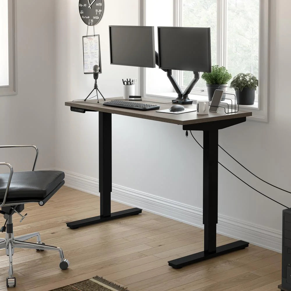 Bark Grey Standing Desk with Dual Monitor Arm F960