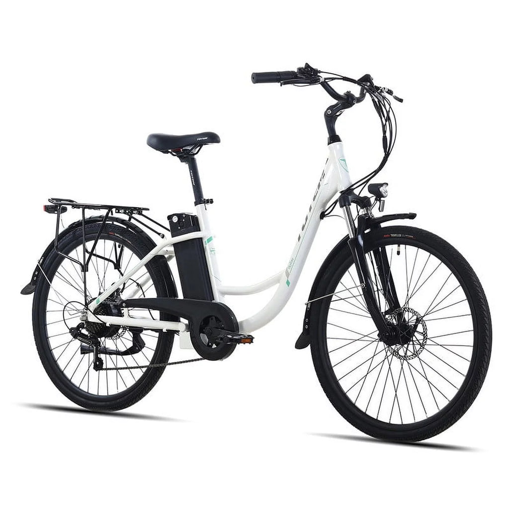 White 26” 350W Electric Bike with Removable Battery S8066