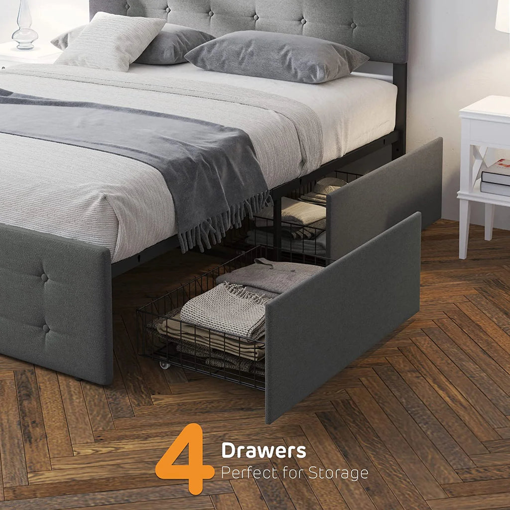 Platform Bed Frame with Headboard and 4 Drawers Storage F8483