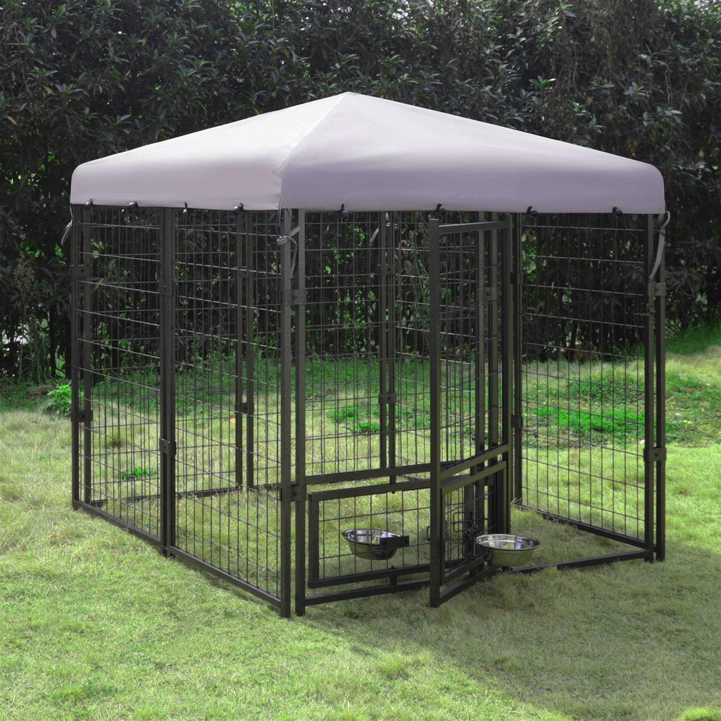 Outdoor Dog Kennel with Rotating Feeding Door and Cover A888300