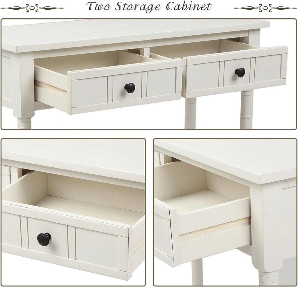 Small Ivory White Console Table with Drawers Q4088