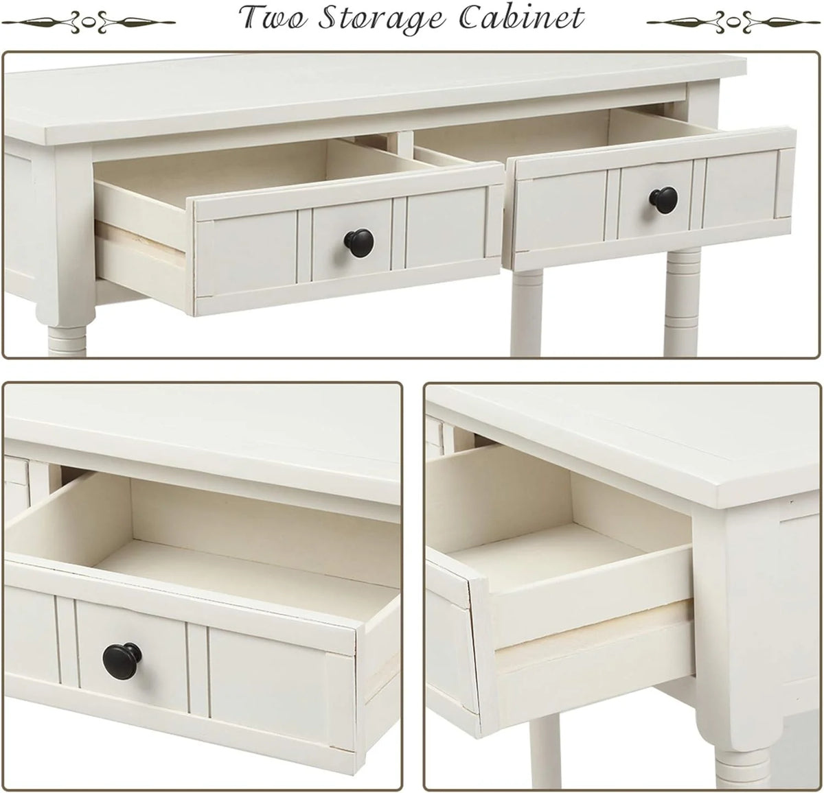 Small Ivory White Console Table with Drawers Q4088