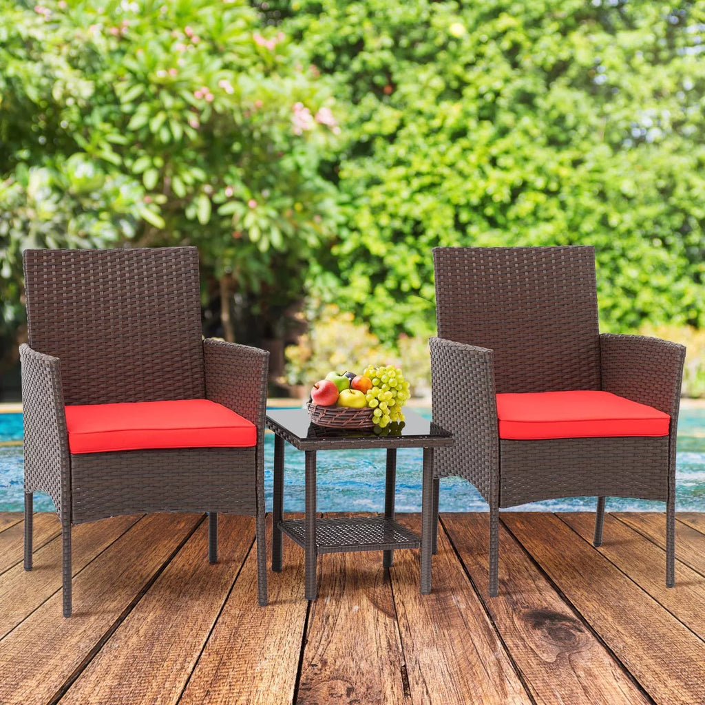Brown Wicker 2 Rattan Chairs and Glass Coffee Table Bistro Set T46801