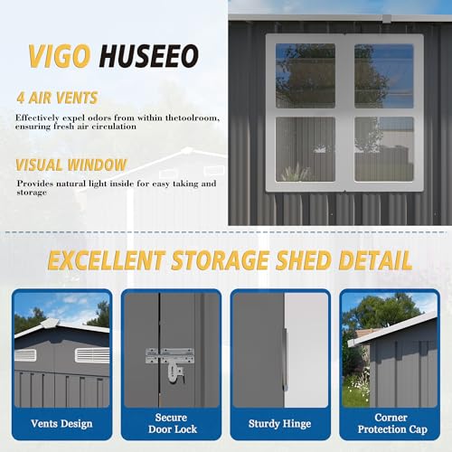10x12x6.7FT Galvanized Steel Outdoor Storage Shed with Lockable Door & Window O119