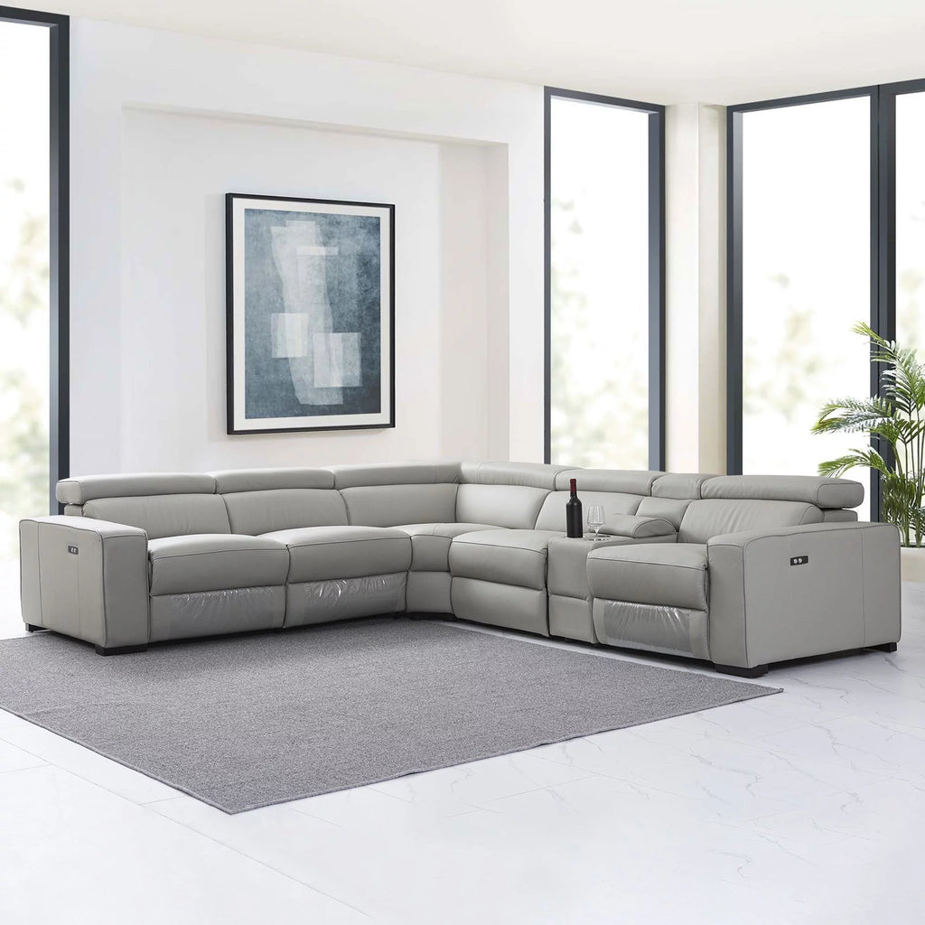 Light Grey Top Grain Leather Sectional with Power Recliners G743