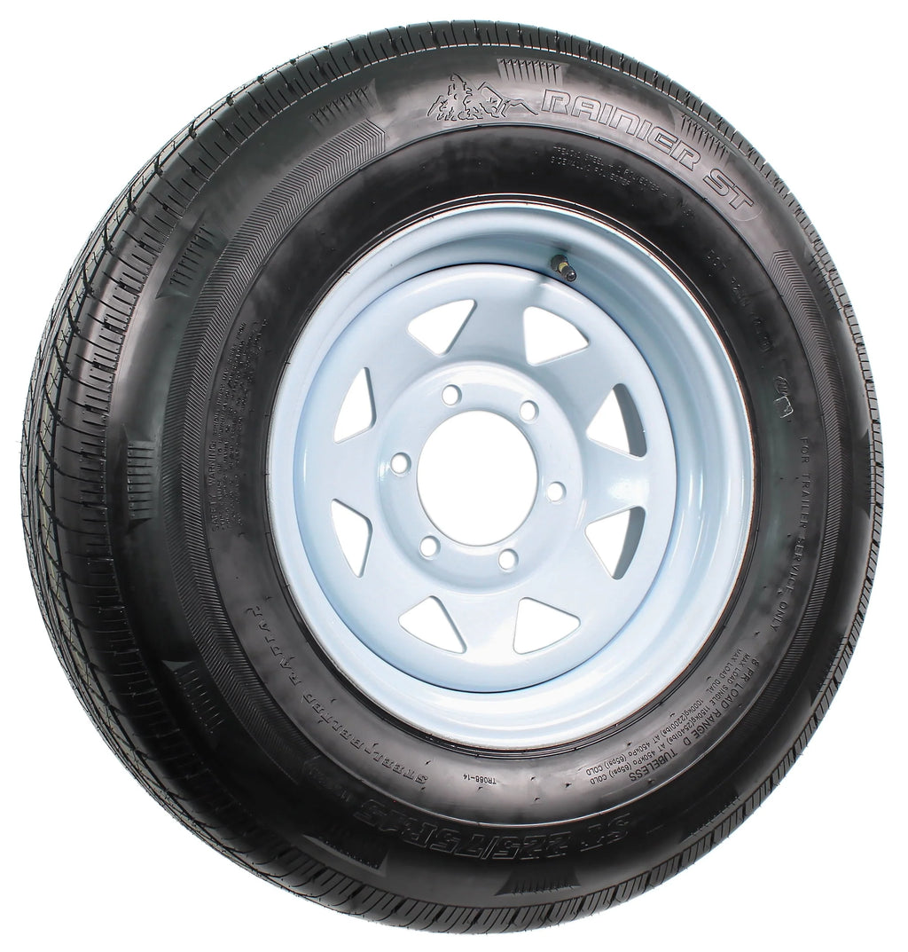 ST225/75R15 15 D 6 Lug White Spoke Trailer Tire On Rim F498