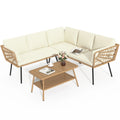 Beige Wicker L-Shaped Sofa Set with Cushions and Coffee Table M947656