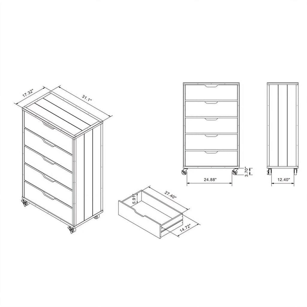 Wood 5-Drawer Dresser O332