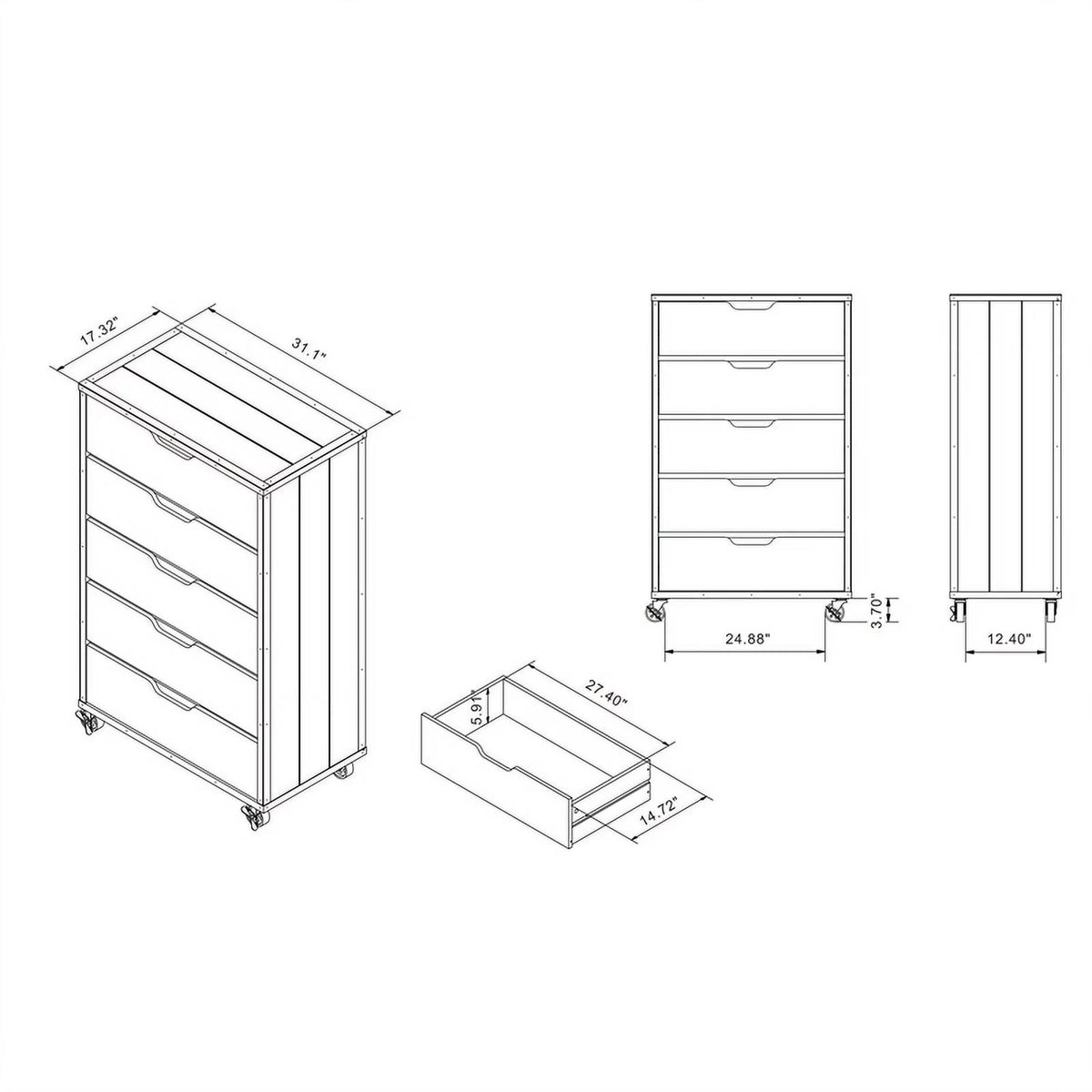 Wood 5-Drawer Dresser O332