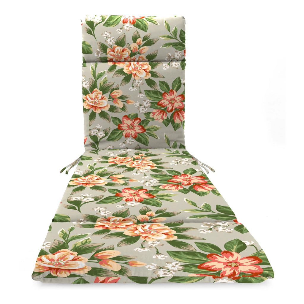 Grey Floral Rectangular Outdoor Chaise Lounge Cushion with Ties L296274