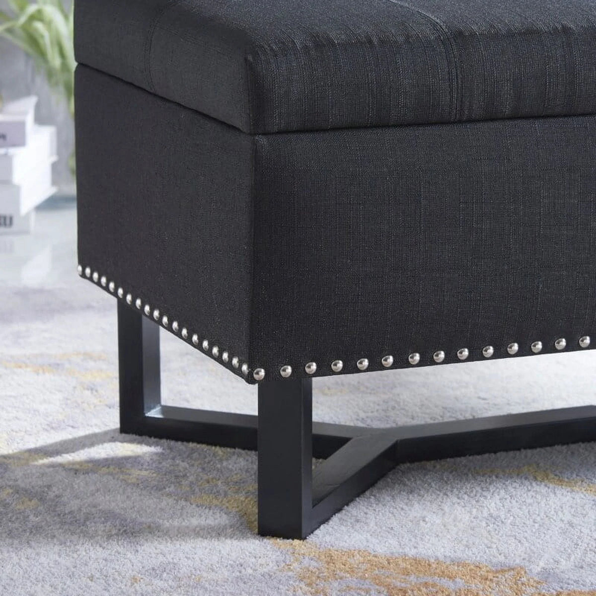 Fabric Studded Double Bench Ottoman N810686