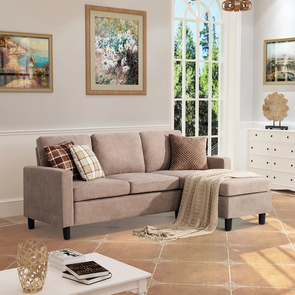 Linen Fabric L-Shaped Sectional Sofa F84607