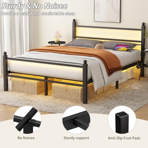 Black Metal Full Size Bed Frame with Headboard and Footboard N215