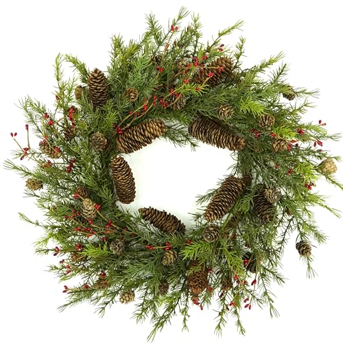 22 inch Artificial Christmas Wreath with Pine Cones Q967