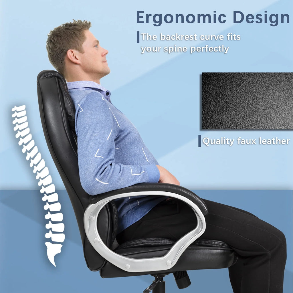 Black Faux Leather Executive Office Chair with Armrests I6172