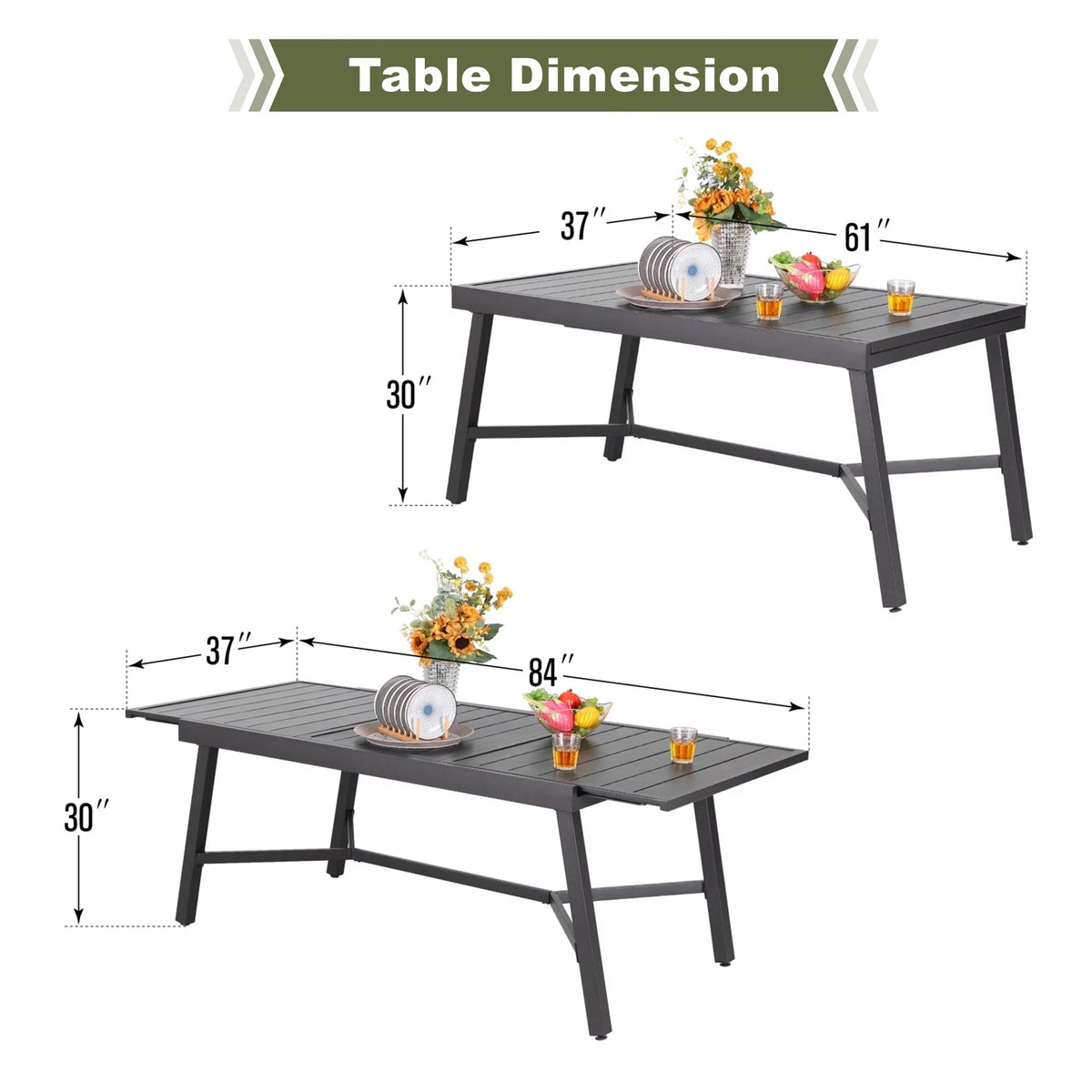 9-Piece Black Outdoor Dining Set with Expandable Table C1930