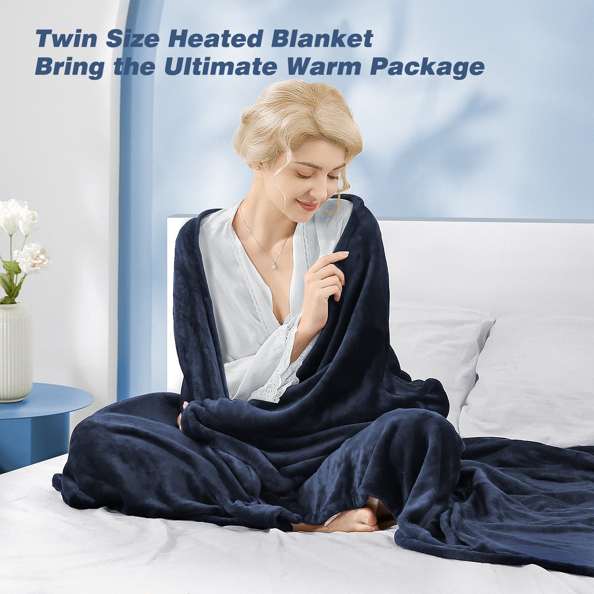 Electric Heated Blanket Twin Size Blue N90295