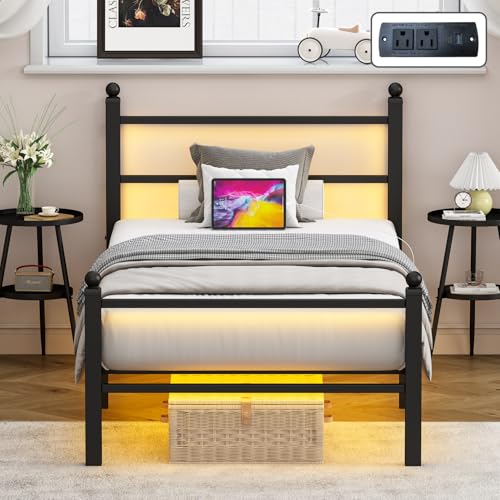 Black Metal Full Size Bed Frame with Headboard and Footboard N215