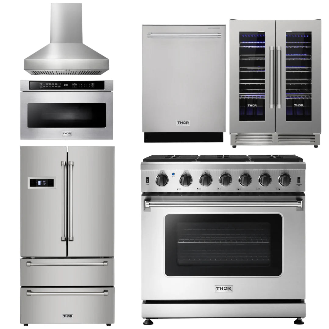 36 Gas Range, Range Hood, Microwave, Refrigerator, Dishwasher, Wine Cooler B3117