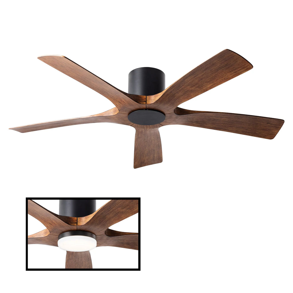 Indoor and Outdoor 5-Blade Smart Flush Mount Ceiling Fan 54in Matte Black Distressed Koa with Remote Control J7201