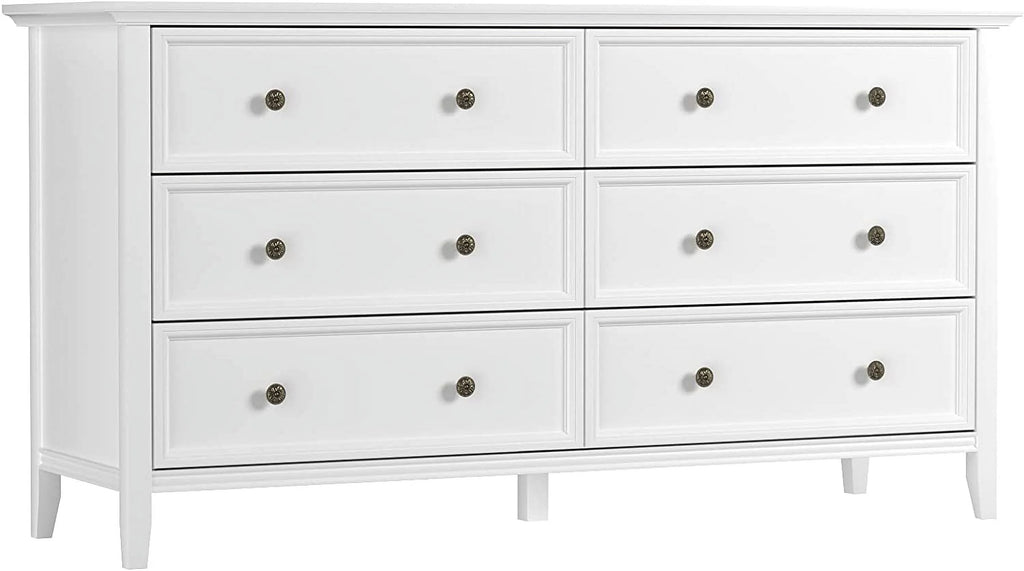 White 6 Drawer Solid Wood Dresser P9396
