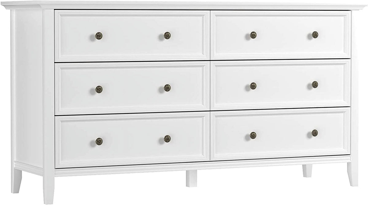 White 6 Drawer Solid Wood Dresser P9396