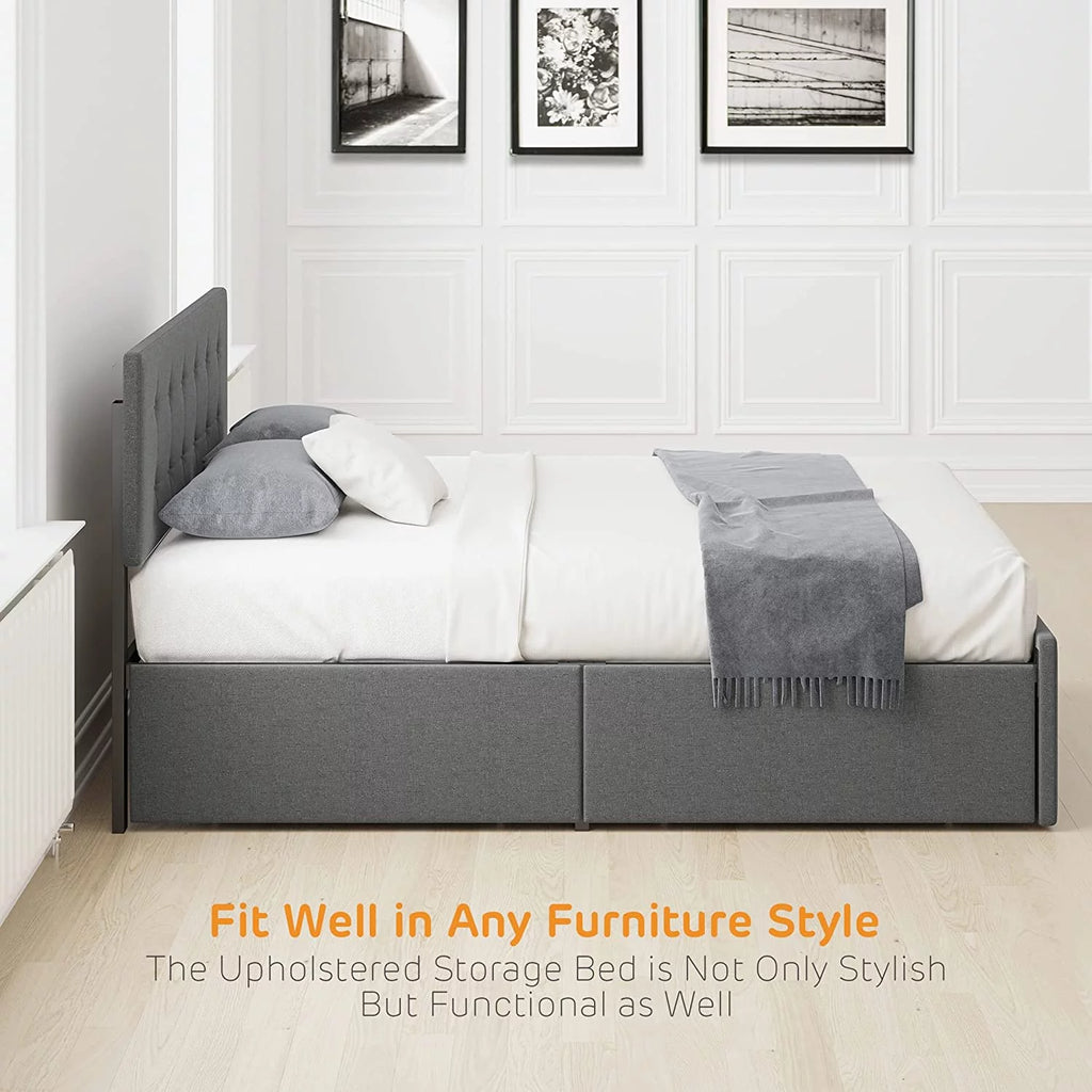 Platform Bed Frame with Headboard and 4 Drawers Storage F8483
